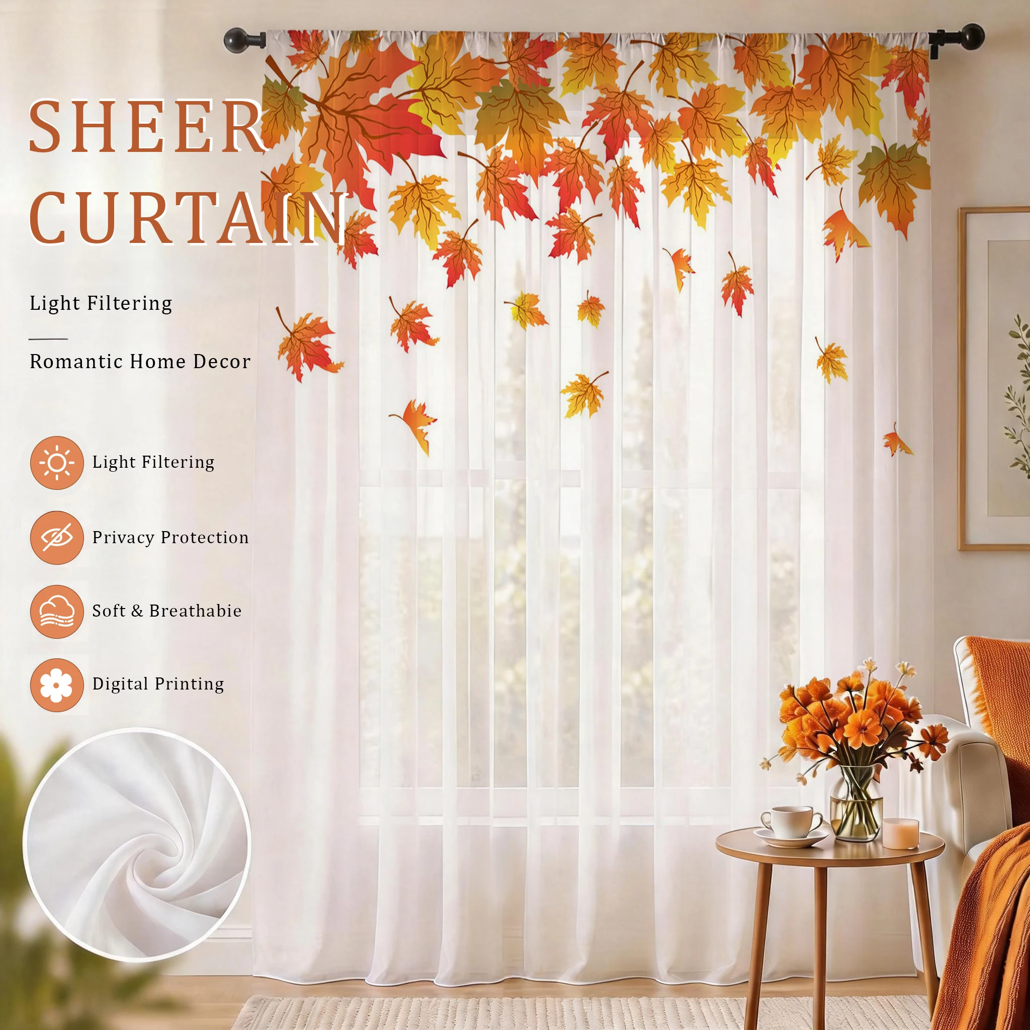 Home Office Youtube - ستارة شفافة حديثة بتصميم أوراق القيقب،