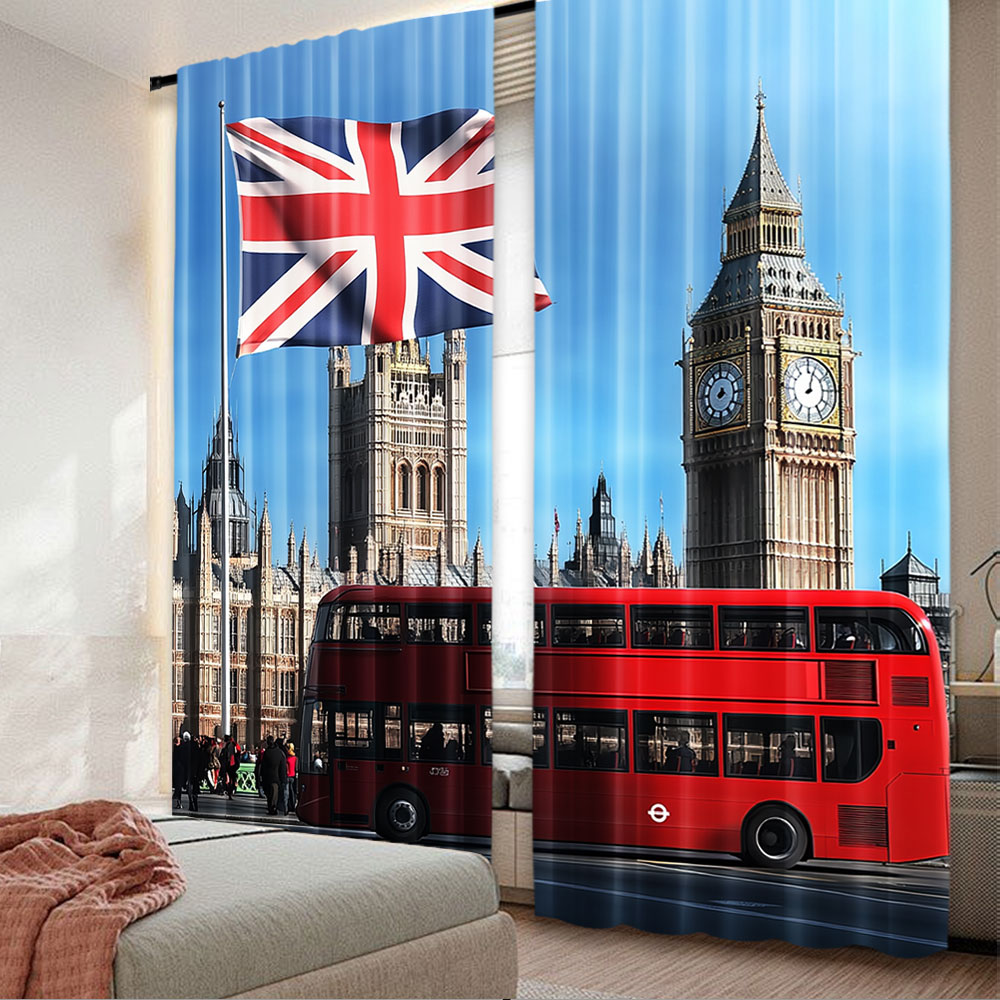 Home Office London - 2 قطعة ستارة خلفية شارع بيج