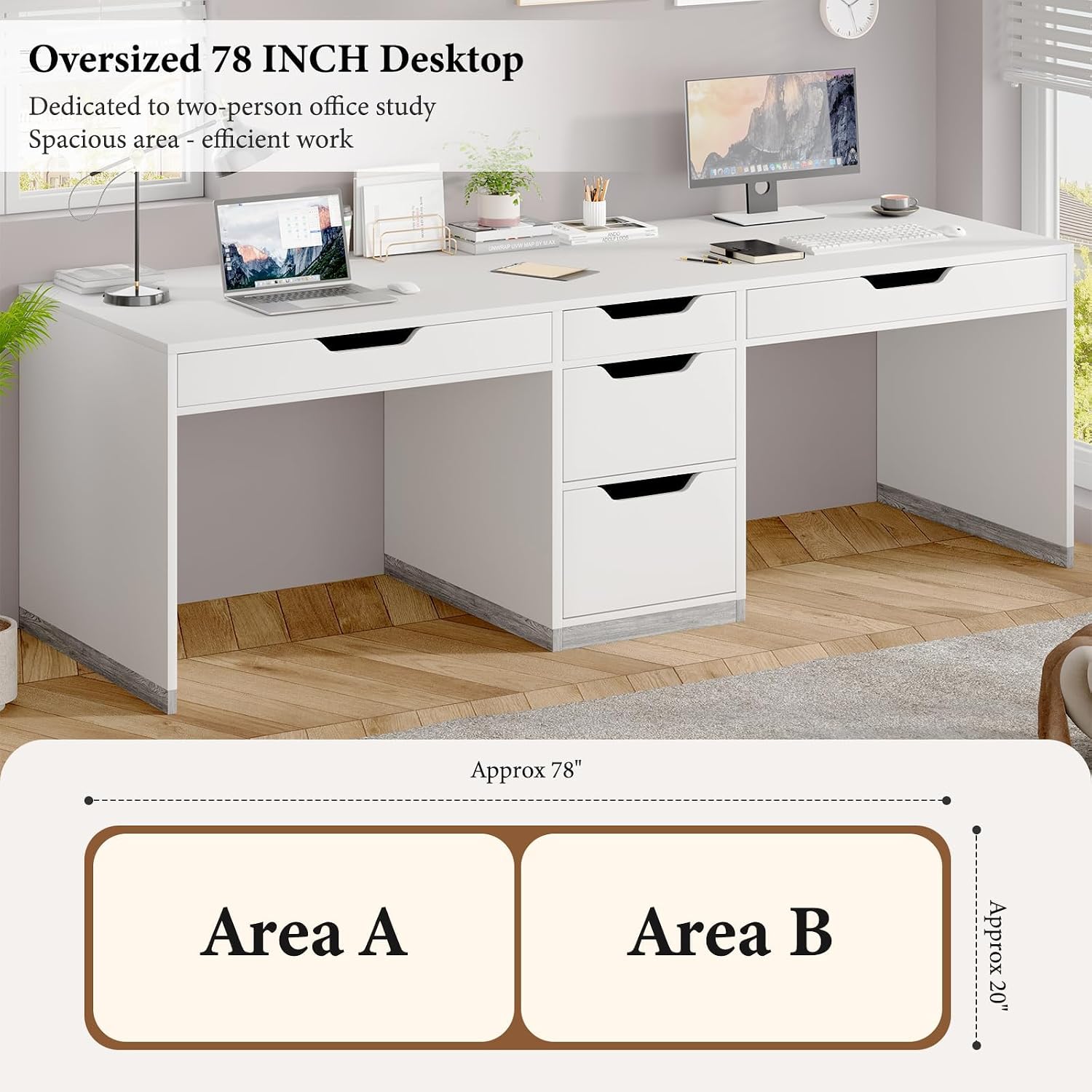 مكتب لشخصين بطول 78 بوصة مع 5  - مراجعة Home Office With Two Desks وسعره