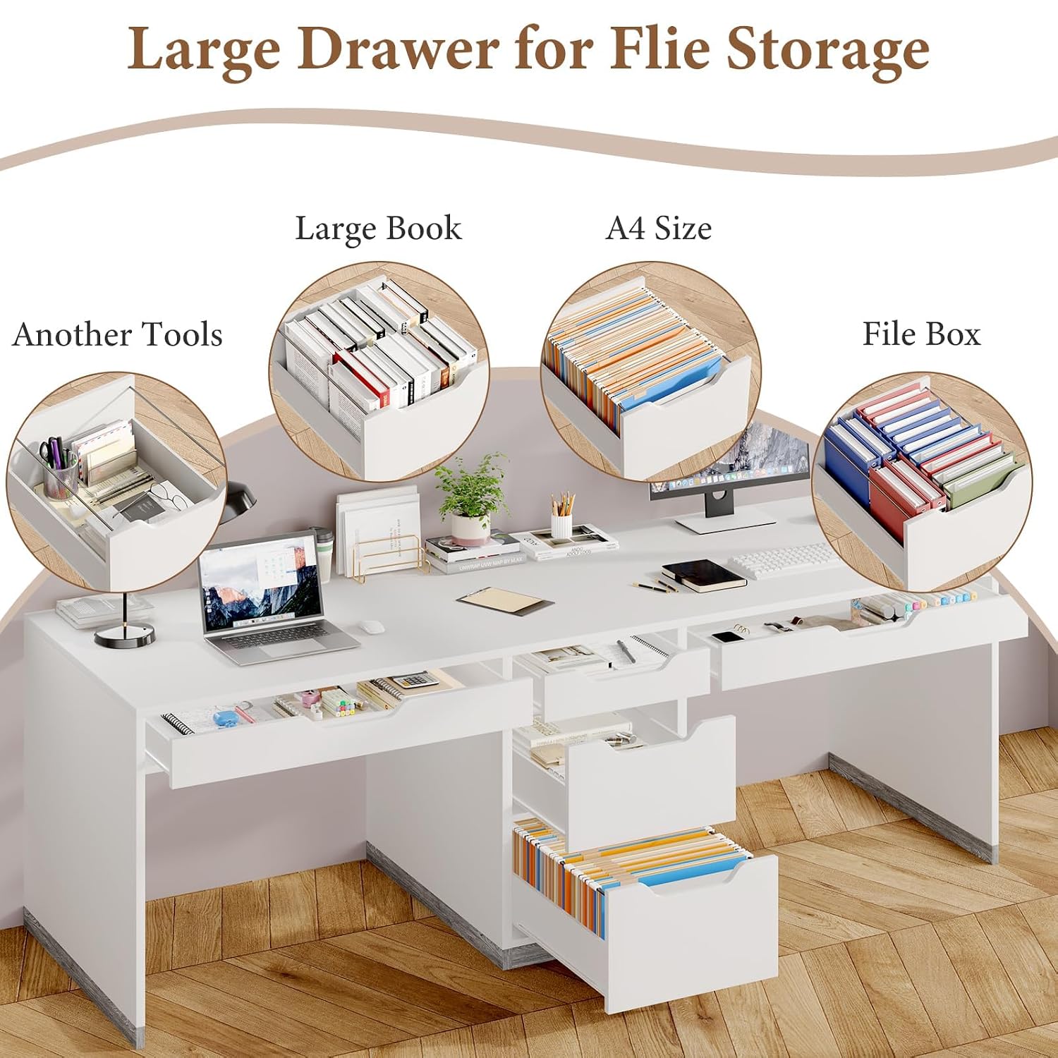 مكتب لشخصين بطول 78 بوصة مع 5  - مراجعة Home Office With Two Desks وسعره