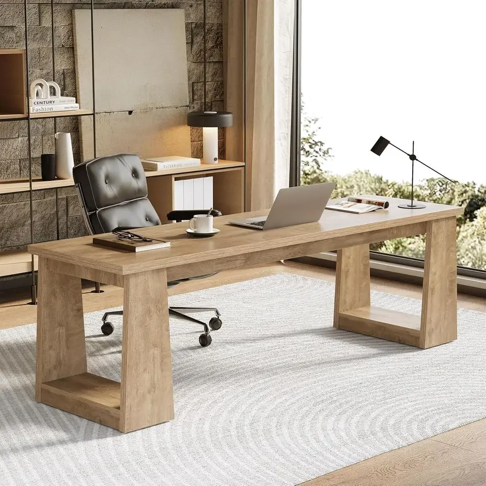 مكتب منزلي بلون بني ريفي لشخصي - مراجعة Home Office With Two Desks وسعره